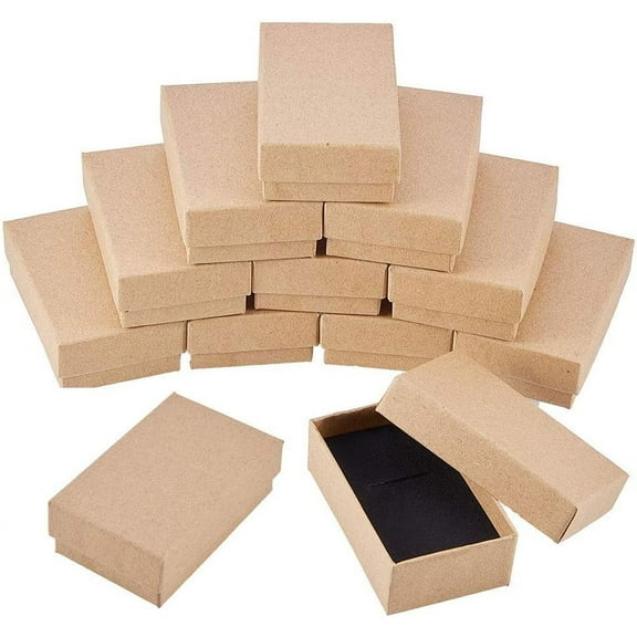 24 Pack 3x2x1 Inches Necklace Earring Ring Box Rectangle Kraft Cardboard Jewelry Gift Boxes