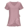 thumbnail image 4 of Staron Women's Casual V-Neck Short Sleeve Blouse Loose Ruffle Hem Lace Tops Vintage Fashion Shirts for Street Shopping Vacation, Pink L, 4 of 6
