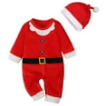 thumbnail image 3 of Yuanyu Newborn Baby Santa Claus Outfits Toddler Boys Girls Christmas Cosplay Romper Bodysuit + Xmas Cap Hat 0-18 Months, 3 of 11