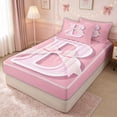 thumbnail image 2 of meiyoeat Princess Letter B Print Zipper Full Size Comforter Sets with Fitted Sheet and 2 Pillowcases for Kids Girls, Girly Bow Monogram Zipper Bedding Set, Pink, Pink ReversibleG, 2 of 6