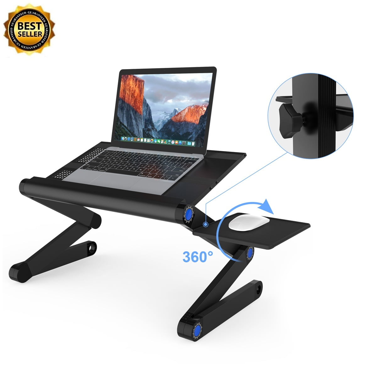 Slypnos Ergonomics Best Laptop Cooling Stand With Mouse Tray Adjule Height Angle Lap Desk For Bed Couch Folding Aluminum Standing Black