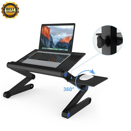 SLYPNOS Ergonomics Best Laptop Cooling Stand with Mouse Tray Adjustable Height & Angle Lap Desk for Bed Couch. Folding Aluminum Standing Desk, Black (Best Gaming Desks 2019)