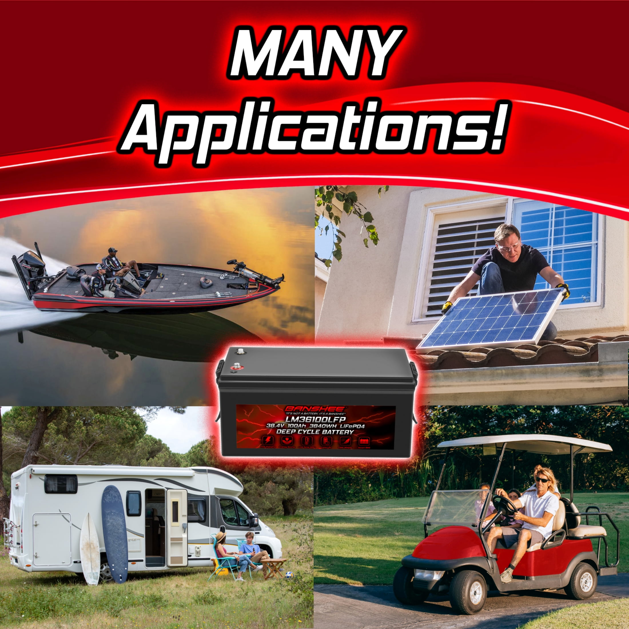 Banshee 36V 100Ah Golf Cart LiFePO4 Lithium Battery 1C 3.84kW For 36V/72V Carts