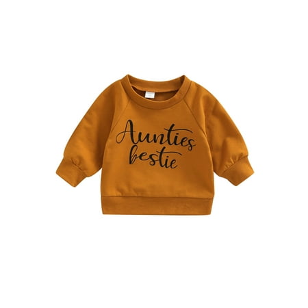 

Suanret Infant Baby Girls Boys Sweatshirts Letter Print Round Neck Long Sleeve Pullovers Spring Autumn Tops Yellowish-Brown 1 6-12 Months