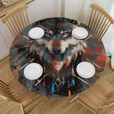 

Patifu Wolf Feathers Digital Art Round Table Cover Stain Resistant Washable Indoor Outdoor Tablecloth Kitchen Dining Wedding Parties 100% Polyester Fiber 38-42