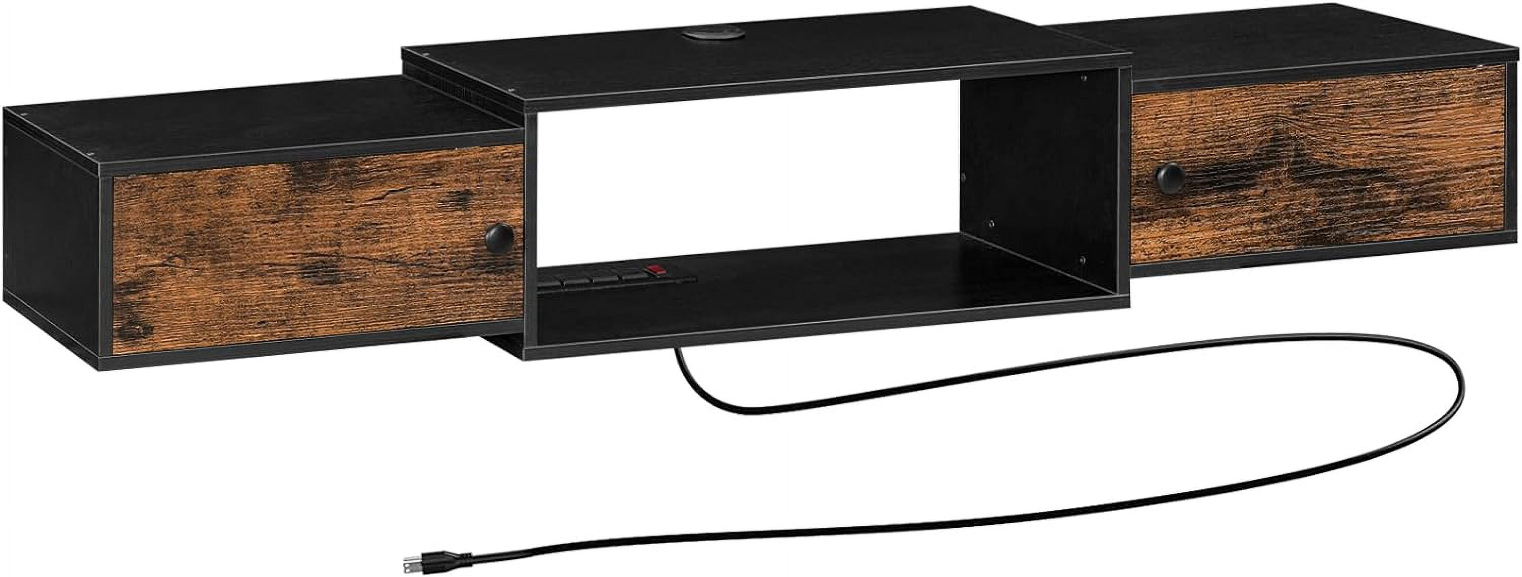 55" Floating TV Stand with Power Outlet, Modern Wall Mounted Media Console Shelf Cabinet for Under TV Storage, Entertainment Center, Living Room, Bedroom, Rustic Brown and Black BF11DS01