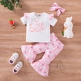thumbnail image 3 of URMAGIC Toddler Baby Girls Outfits Short Sleeve Bunny Print Top Flare Pants Set 1-5 Years, 3 of 8