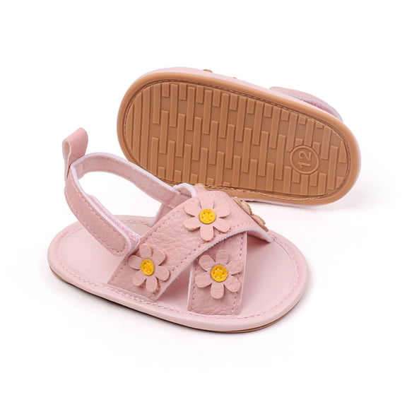 Baby Toddler Infant Girls PU Leather Soft Open Toe Summer Sandals Princess Flower Flat Shoes