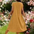 thumbnail image 6 of Summer Dress Sevevn Women's Casual Cotton Linen Short Sleeve Midi Dress Solid Color Loose Fit Dress with Pockets Yellow 2XL, 6 of 8
