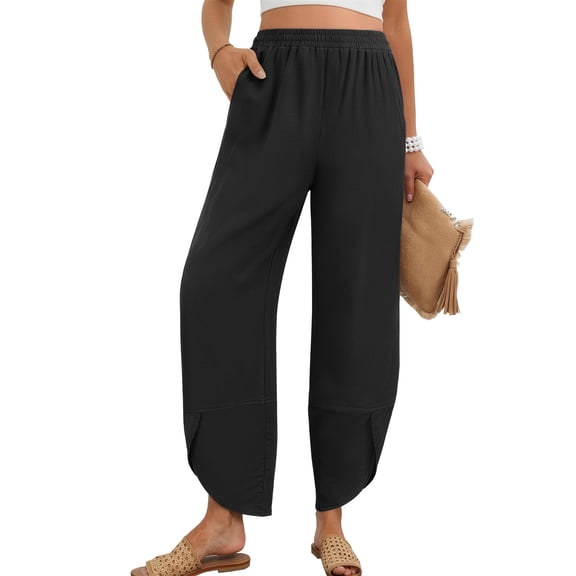 Fantaslook Capri Pants for Women Wide Leg Sweatpants Harem Palazzo Baggy Pants with Pockets