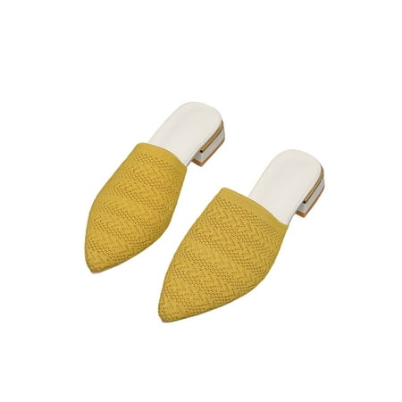 

Daeful Ladies Sandals Pointed Toe Summer Sandal Mesh Mules Walking Comfort Anti-Slip Chunky Heel Slides Yellow 7