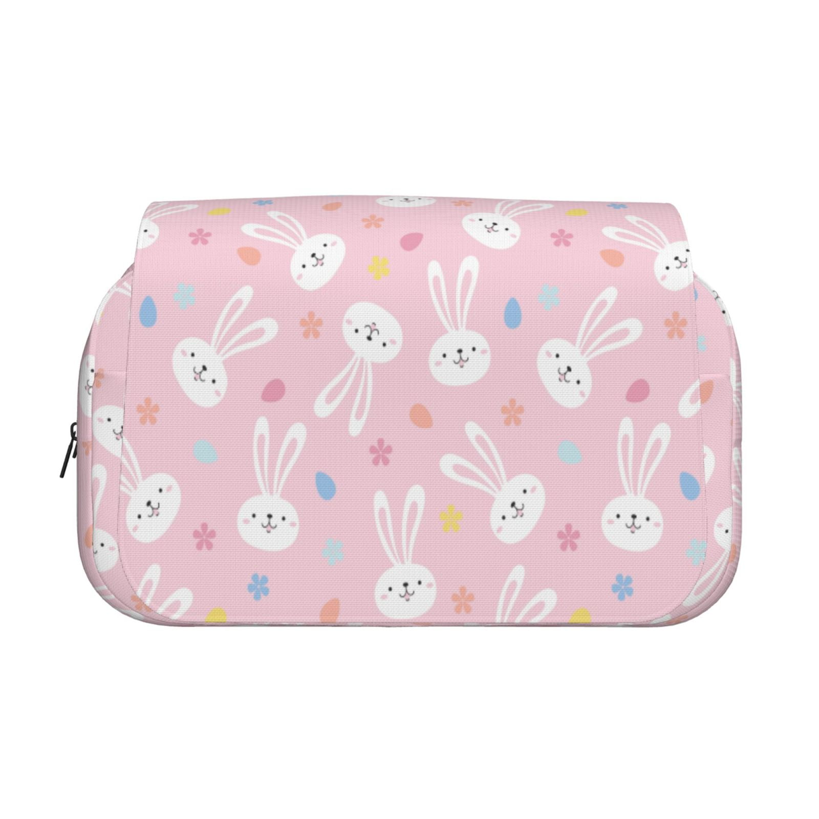 Rateoe Easter Cute Rabbit Pattern Double Clamshell Pen Case, Storage Organizer with Two Zipper Compartments– Holds Up to 50 Pencils & Pens