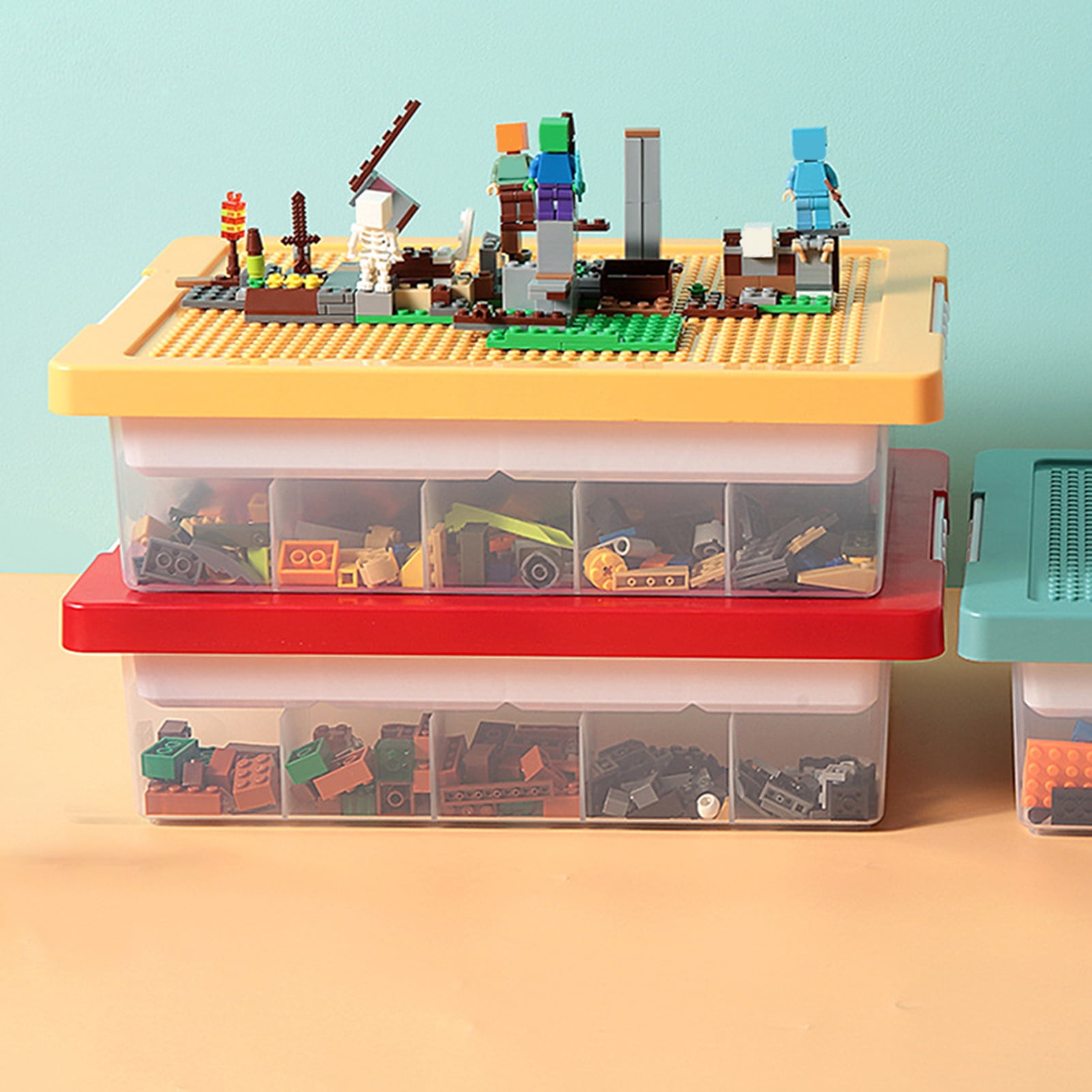 SUSUchens Building Block Storage Box with Removable Cover Multi Compartments Large Capacity Transparent Art Craft Storage Organizer Stackable Bins for Lego Yellow