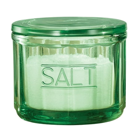 Depression Style Glass Salt Cellar with Lid, Classic Green