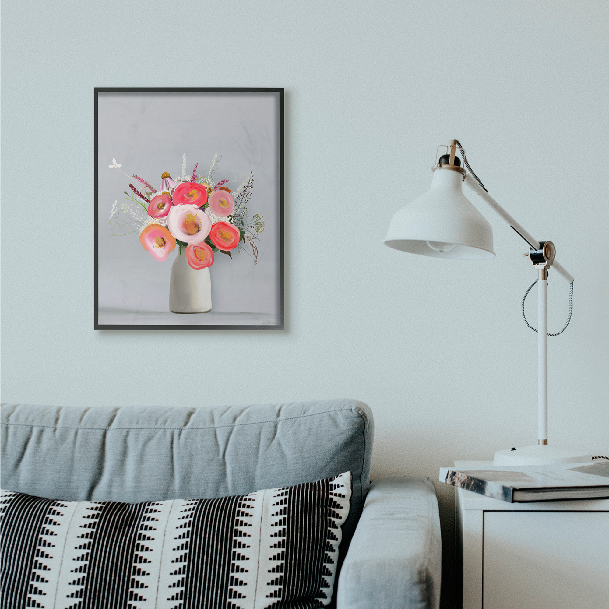 Stupell Industries Flower Vase Pink Grey Painting Black Framed Art Print Wall Art, 24x30, by Leah Straatsma