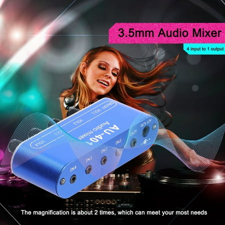 Suodoka 3.5mm Stereo Audio Mixer 4 Input 1 Output Sound Mixing Tool Headphones Amplifier Portable Mini Metal Audio Interface Multi-Channel Controller Desktop System Black