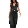 thumbnail image 2 of Conjunto de Mezclilla para Mujer, 2 Piezas, Escote en V, Sin Mangas, Pantalones Vaqueros de Pierna , Chaleco, Chaleco Vaquero. Negro XL, 2 of 8