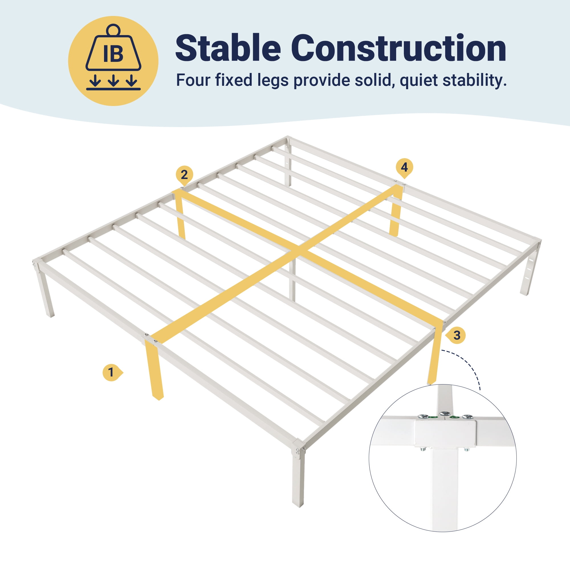 Allewie King Size Bed Frame, 14 inch Metal Platform Beds with Storage Space, No Box Spring Needed and Easy Assembly, White
