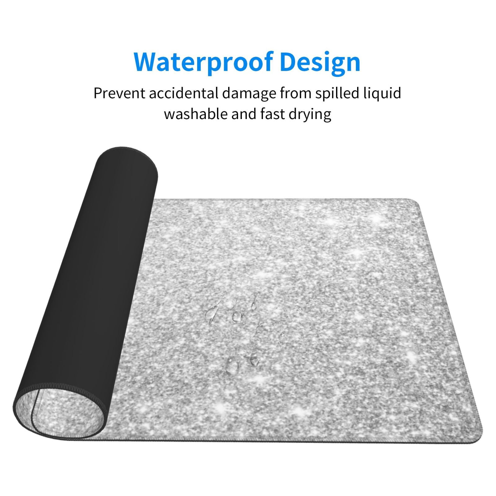 Rateoe Silver Glitter Print Mouse Pad - Extended Large Gaming Mousepad,Non-Slip Stitched Edge,16x29.5 Inch
