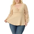 thumbnail image 1 of Camisas de peplum de malla transparente de manga larga con cuello en V para mujeres de tallas grandes Agnes Orinda 2X Beige, 1 of 6
