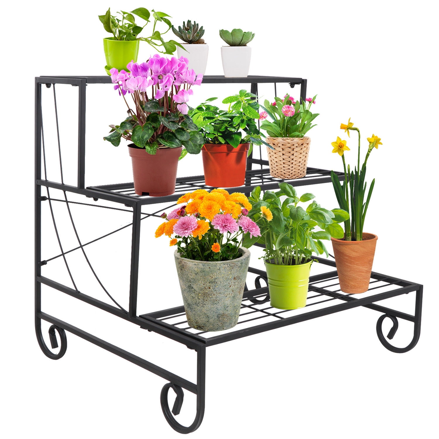 Zeny 3 Tier Metal Plant Stand Decorative Planter Holder Flower Pot Shelf Rack Black by