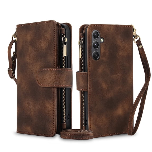 Kryonix for Samsung Galaxy S25 Case Wallet for Women, Protective Cover with Card Slots and Zipper Pocket,Crossbody Detachable Shoulder & Wrist Straps