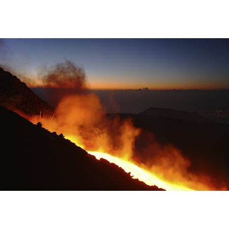 Mount Etna lava flow in morning dawn Sicily Italy Canvas Art - Martin RietzeStocktrek Images (17 x