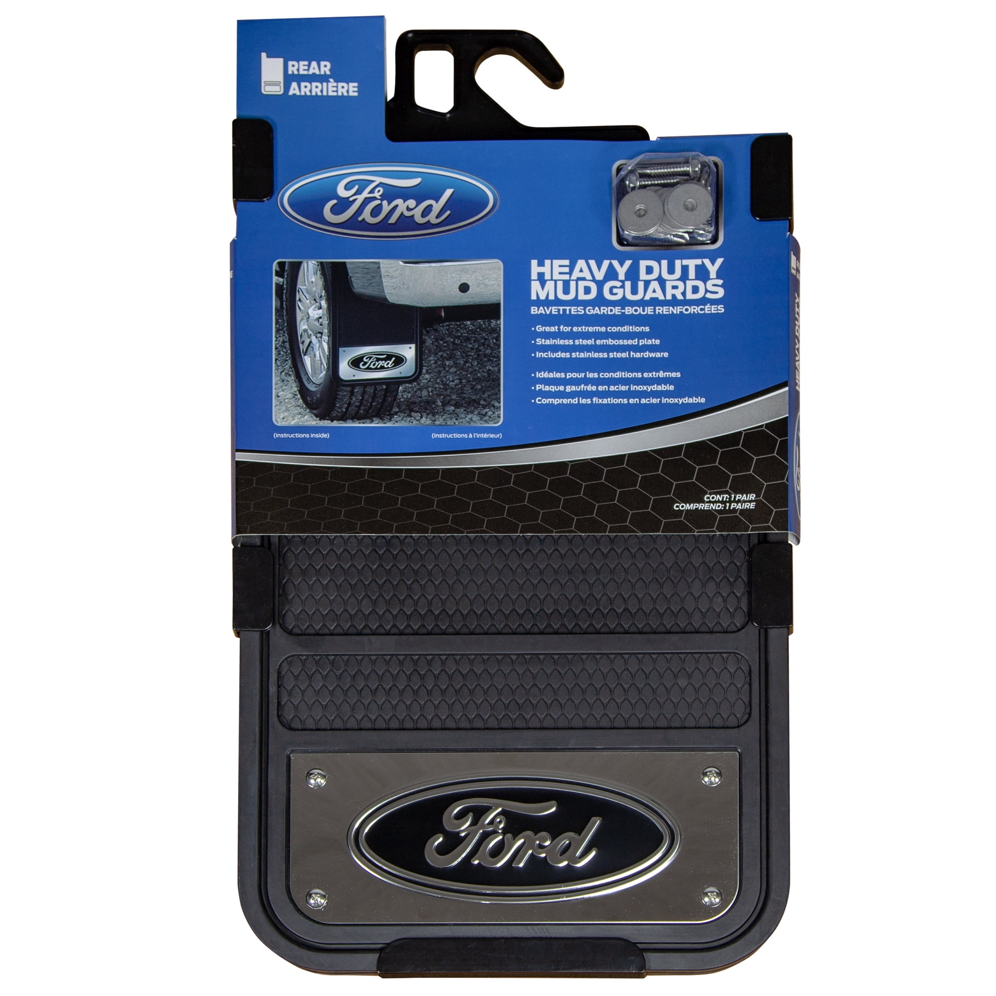 Plasticolor Ford 12” x 23” Heavy Duty Universal Fit Automotive Rear Mud Guards, Black, 1 Pair