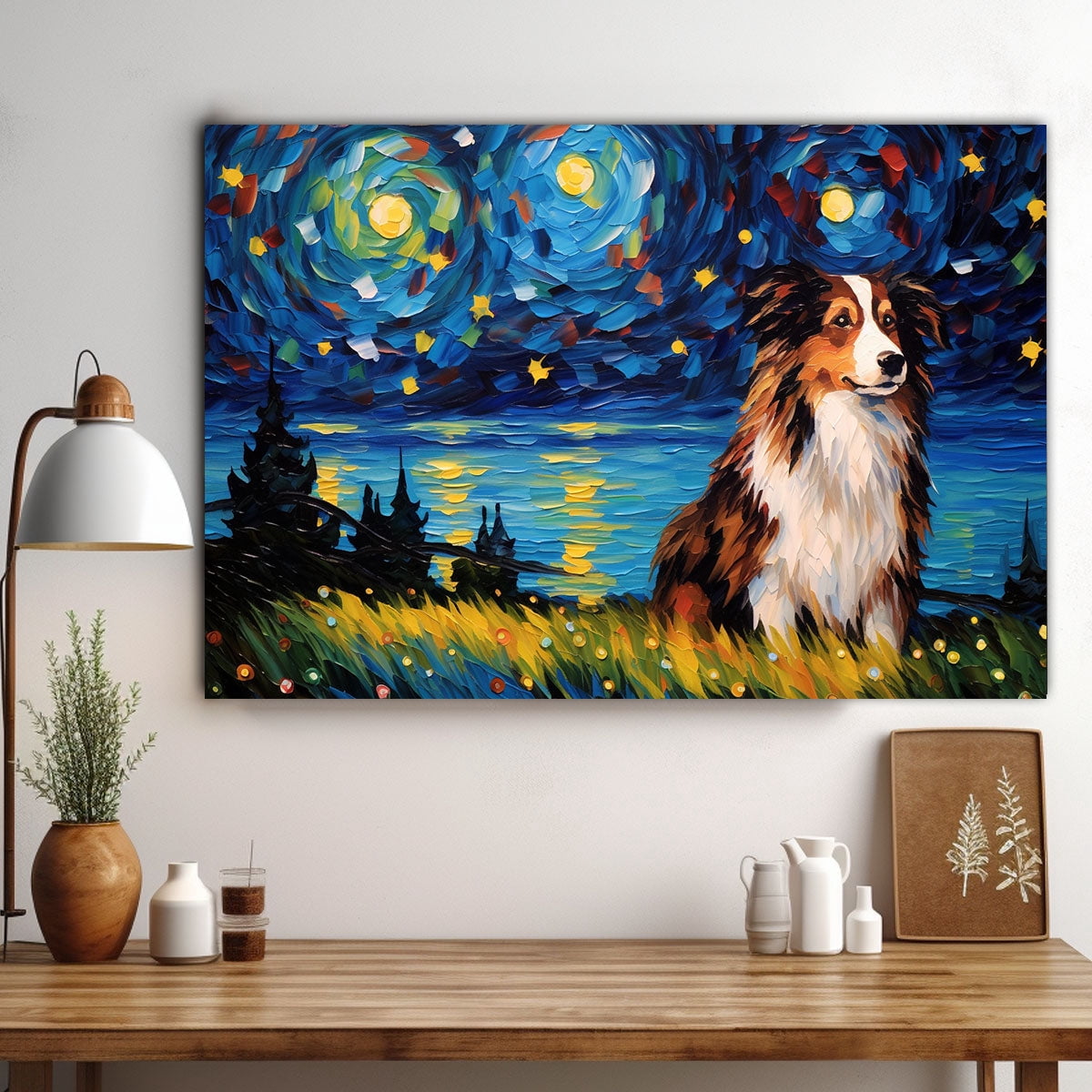 Miniature Schnauzer Dog Watercolor Starry Night Van Gogh Painting Kits, Painting Watercolor Canvas, Canvas Suitable for Room Decor Cafe Decor Or Gift for Friends