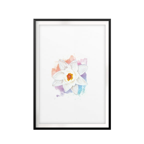 White Lotus Flower 5 x 7 UNFRAMED Print Water Color Wall Art