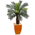 thumbnail image 1 of Nearly Natural 5790 Arbre Artificiel de Cycas de 4,5 Pi dans un Pot Orange Résistant aux UV - Intérieur et Extérieur, 1 of 9