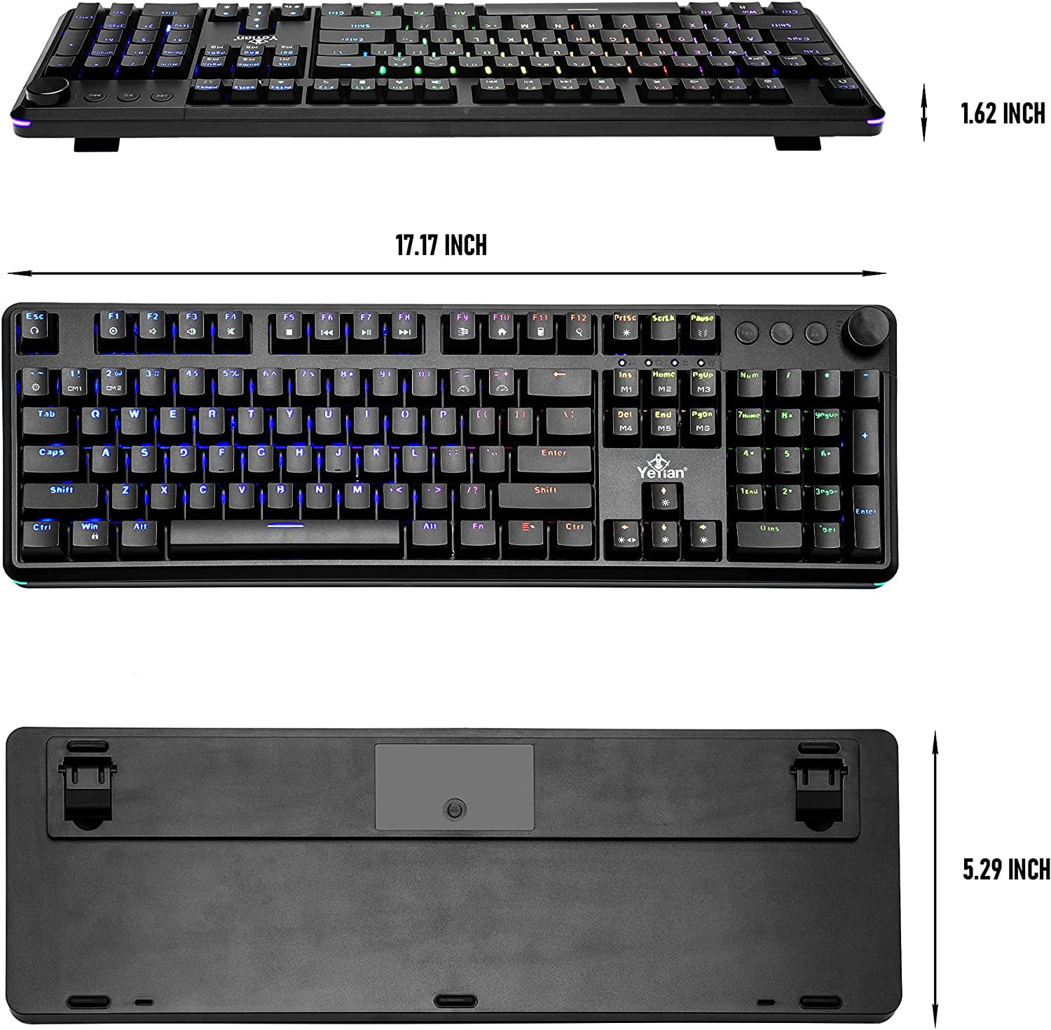 YEYIAN ASWARD Mechanical Gaming Multimedia Keyboard, 104 RGB LED Backlit 16M Color Keys, OUTEMU Red Hot-Swappable Switches, Cherry MX Equivalent, 18 Modes, 50M Keystrokes, Steel Frame, Braided Cable