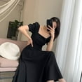 thumbnail image 3 of Vestido De Fiesta De Mujer Vestidos Casuales De Mujer Vestido De Fiesta De Mujer Vintage Una Línea Falda Larga Negra Manga Corta De Linterna Sobre La Rodilla Cuello Cuadrado Para ANGGREK Otros, 3 of 8