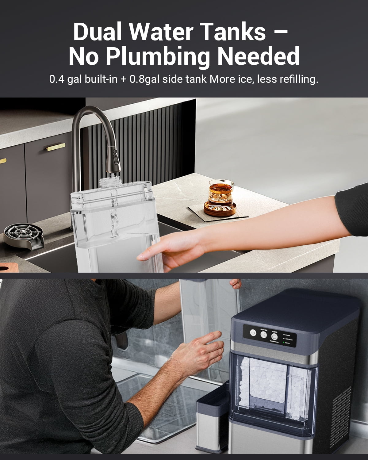 Nugget Ice Makers Countertop, 38Lbs/24H Pebble Ice Machine with Chewable Pellet Ice