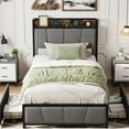thumbnail image 2 of GloryStar Bed Frame with Built-in USB Charging Station and 2 Storage Drawers, Linen Upholstered Platform, Noise-Free Metal Support, No Box Spring Needed, Easy Assembly, 2 of 7