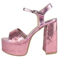 thumbnail image 2 of Top Moda Women Block Chunky Thick High Heels Sandals Open Toe Platform Ankle Strap Strappy JASMINE-38 Sparkly Pink Metallic 8, 2 of 3