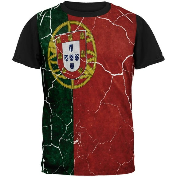 Distressed Portuguese Flag All Over Mens Black Back T Shirt Multi SM