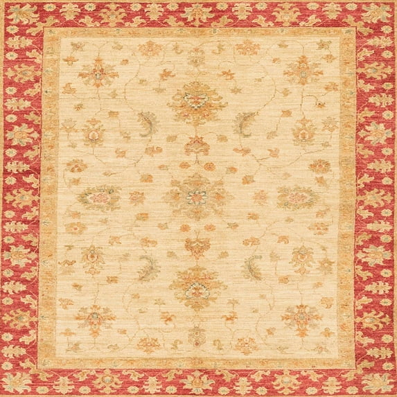 Ahgly Company Machine Washable Indoor Square Abstract Mustard Yellow Area Rugs, 4' Square