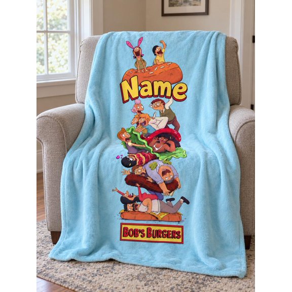 Personalized Bobs Burgers Blanket, Custom Name Cartoon Family Flannel Throw