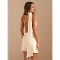 thumbnail image 2 of Solid Cream Yellow Asymmetrical Shoulder Backless Mini Satin Dress for Cocktail, Wedding Guest, Valentine's Day, 2 of 10