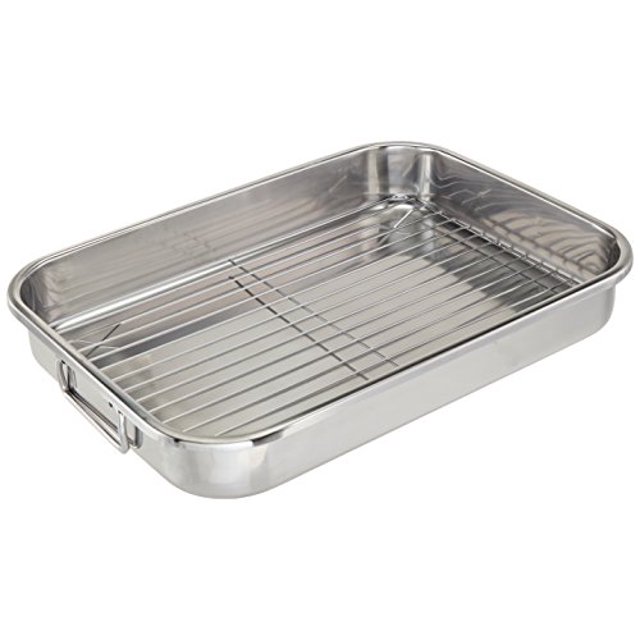 ExcelSteel Multiuse with Rack and Foldable Handles for Easy Storage Stainless Steel Roasting Pan, 16.5"
