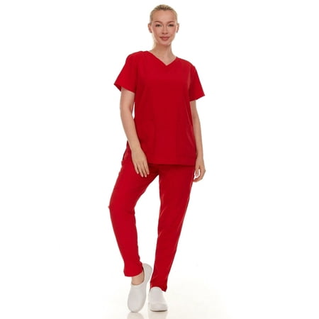 HEAL+WEAR Women's Scrub Set-4-Way Stretch-Stretch V-Neck Top&Straight-Leg Pants Soft