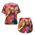 thumbnail image 6 of Wukai Oil Paintings of Elephants Women's Pajama Set,Short-Sleeve Top and Shorts with Elastic Waistband and Pockets for Loungewear, Yoga, and Casual Wear-Small, 6 of 8