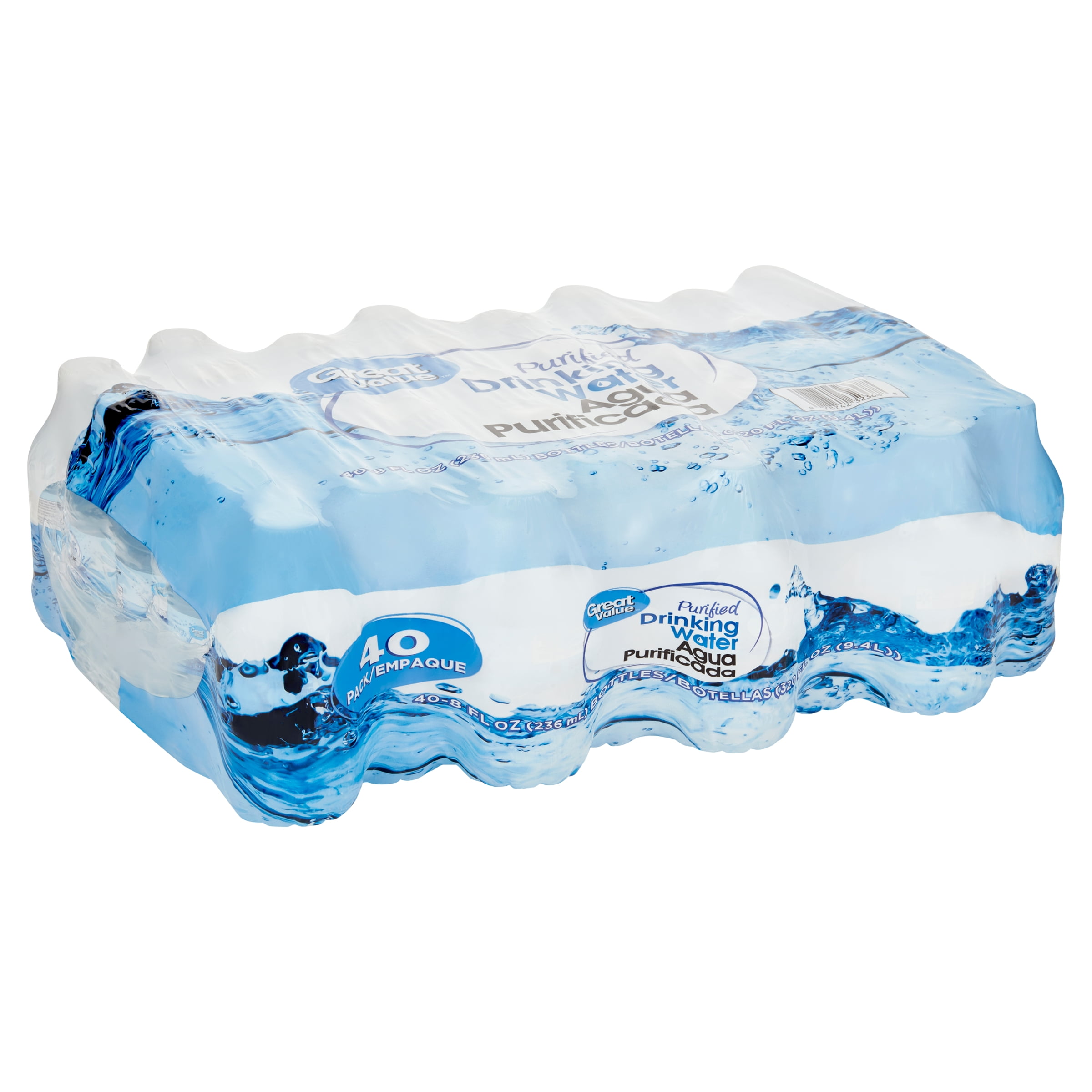 Great Value Purified Drinking Water, 8 fl oz, 40 Pack, Plastic, Bottles