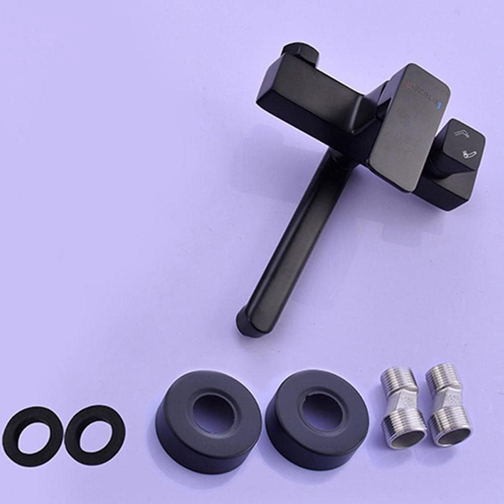 bathtub faucet Wall Mounted Bathtub Faucet with Shower Black Brass Rotating Shower Faucet Cold and Hot Water Double Hole Bath Tap-A