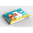 thumbnail image 2 of Ambesonne Cartoon Pillow Sham 2 Pack, Polar Bear Selfie Surf, 30"x20", Aqua Yellow, 2 of 3