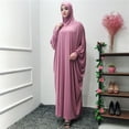 thumbnail image 2 of Prolriy Robes pour Femmes Manches 2025 Robe Unie Couvre-Chef Chauve-Souris Cardigan Robes Couleur Ramadan Vêtements Musulmans Robes pour Femmes Rouge Pastèque Taille Unique, 2 of 3