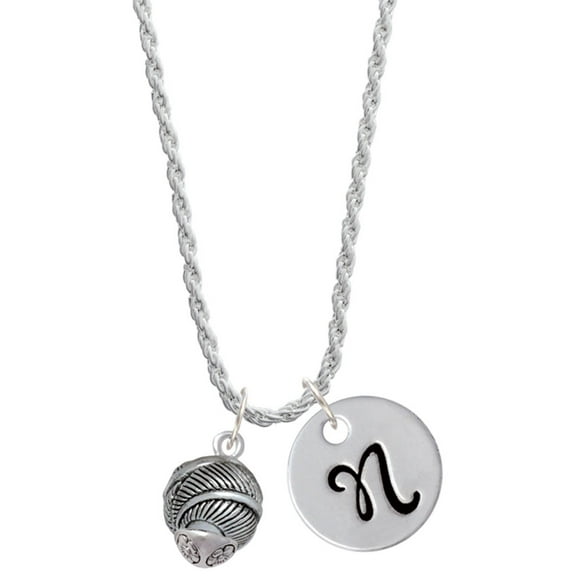 Delight Jewelry Silvertone Feather Spinner Silvertone Script Initial Disc - N - Charm Necklace, 20"+3"