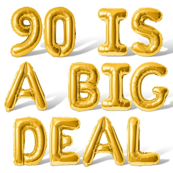 Letter Balloons - 90 IS A BIG DEAL 16" Inch Alphabet Letters Foil Mylar Balloon 90th Birthday Party Banner (Gold)