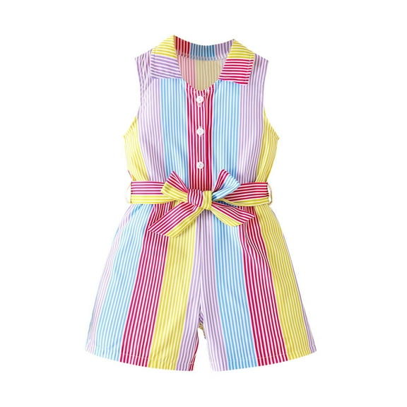 Auroural toddler girl clothes 5t jumpsuit for toddler girls Kids Fashion Boy and Girls' Casual Striped Printed Summer Pocket Shorts Adjustable Waist Frill Shorts Jumpsuit